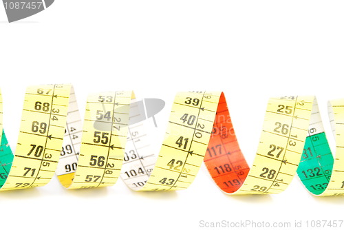 Image of Curled measuring tape on white