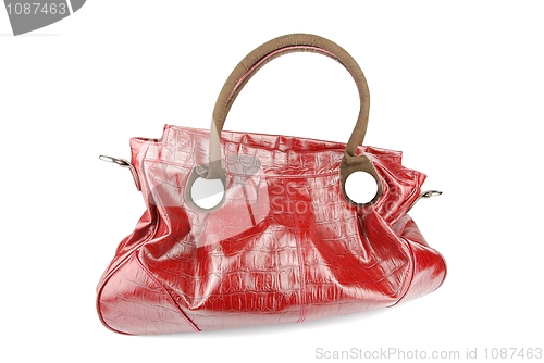 Image of Red woman leather bag on white