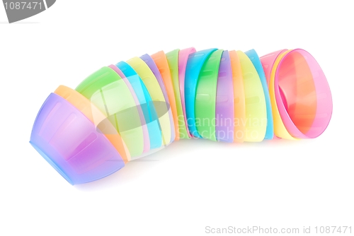 Image of Stacked colorful bowls on white