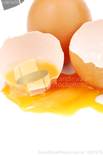 Image of Broken egg with the yolk and white oozing out