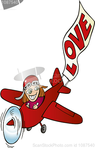 Image of Girl in airplane with love sign