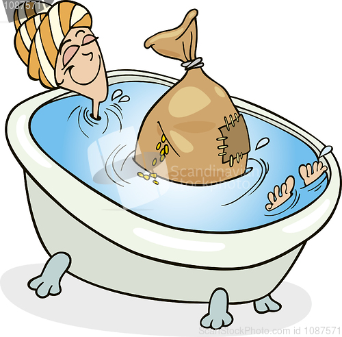 Image of Woman taking bath with cereals