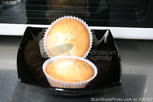 Image of Two muffins on black plate