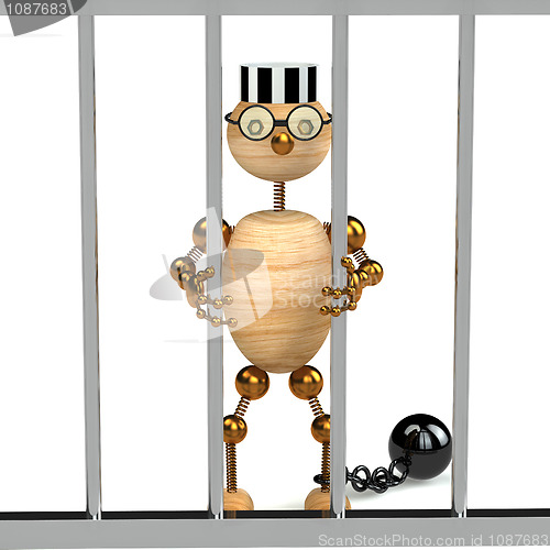 Image of 3d wood man as a prisoner