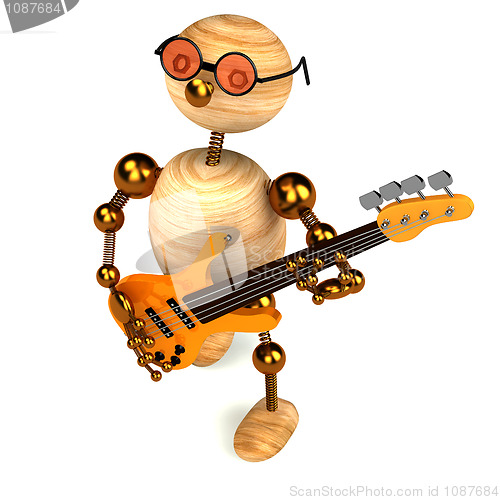 Image of 3d wood man bass guitar player