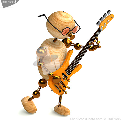 Image of 3d wood man bass guitar player