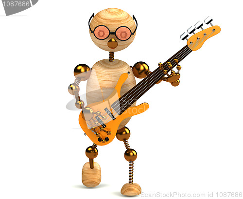 Image of 3d wood man bass guitar player