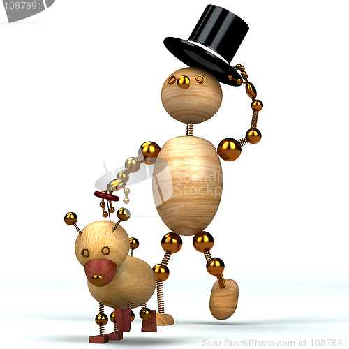 Image of wood man and dog 3d rendered