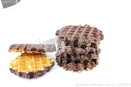 Image of Chocolate waffles stacked on white