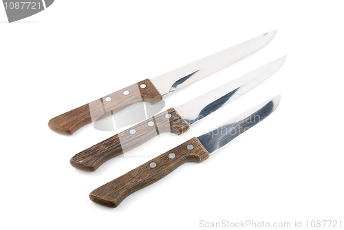 Image of Wooden kitchen knifes on white