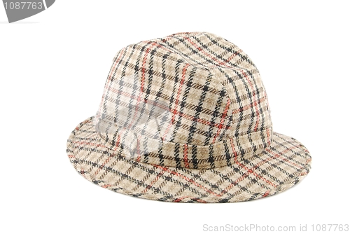 Image of Checked brown hat on white