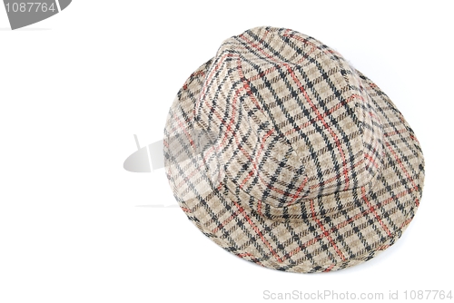 Image of Checked brown hat on white