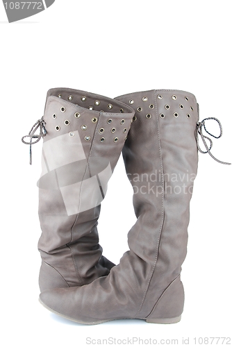 Image of Women leather dark brown boots on white