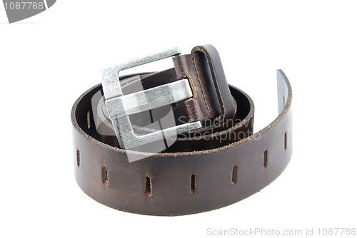 Image of Dark brown leather belt on white