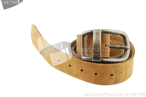 Image of Camel/brown leather belt on white