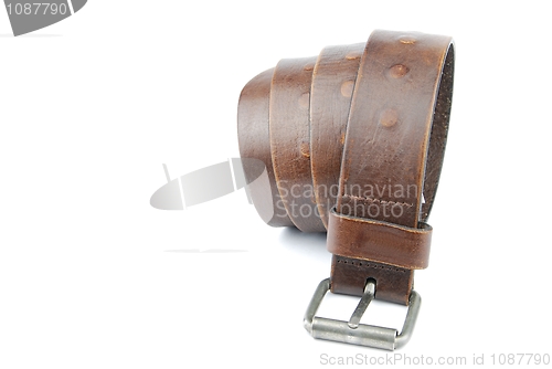 Image of Dark brown leather belt on white