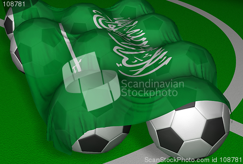 Image of Saudi Arabia flag and soccer-balls