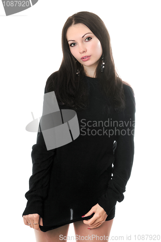Image of Young woman in black dress