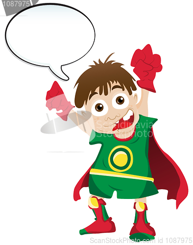 Image of Super hero Boy with Speech Bubble