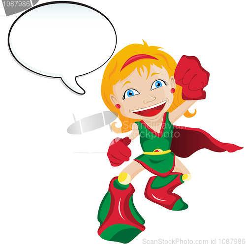 Image of Super hero Girl with Speech Bubble