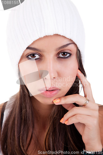 Image of Beautiful and happy young Woman with a hood