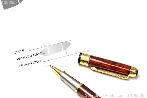 Image of A pen isolated on a blank signature paper 