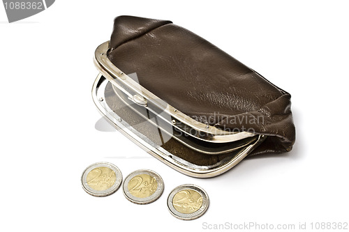 Image of Old purse and euro coins 