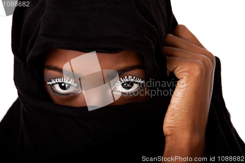 Image of Female face in black scarf