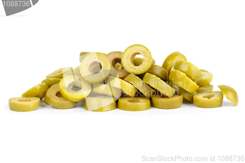 Image of Small pile of sliced green olives