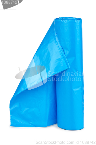 Image of Roll of blue plastic garbage bags