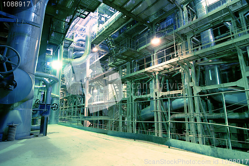 Image of Industrial zone, Steel pipelines in blue tones  