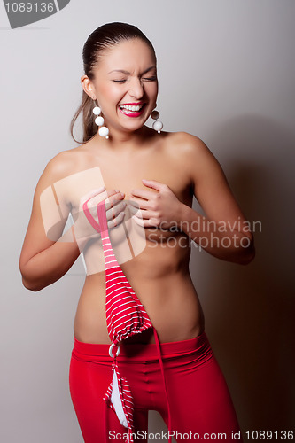 Image of attractive smile girl in red swimsuit