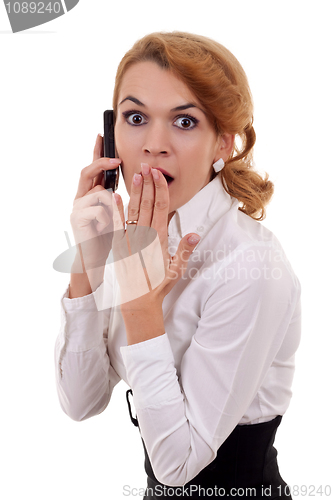 Image of woman receiving surprising news 