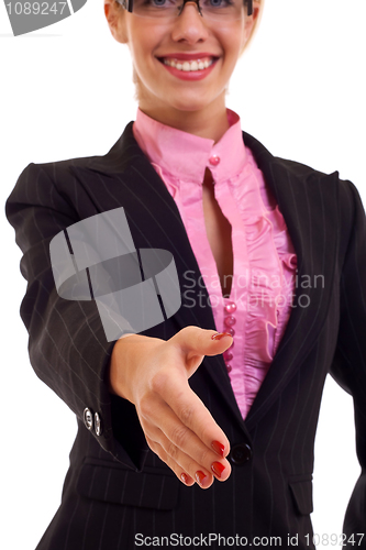 Image of Smiling business woman handshaking