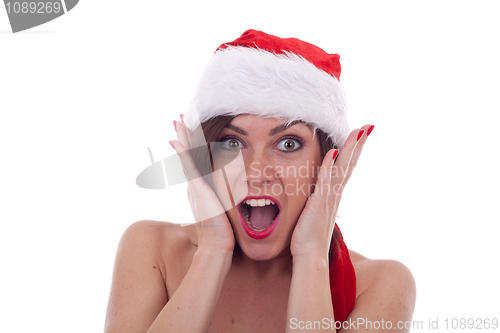 Image of surprised christmas woman