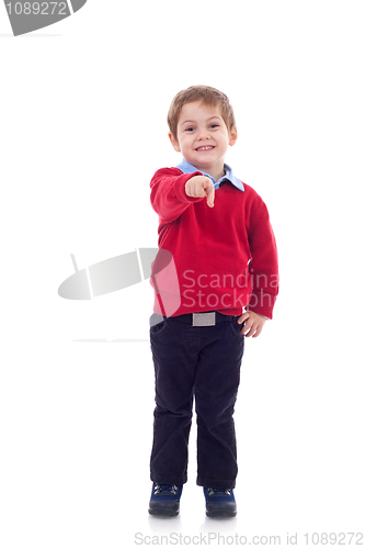 Image of Boy looking to you and pointing