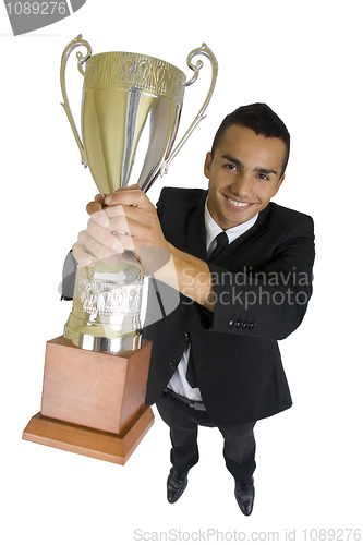 Image of Business man with trophy