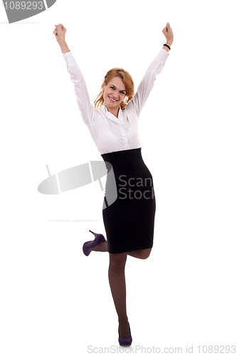 Image of joyous business woman celebrating