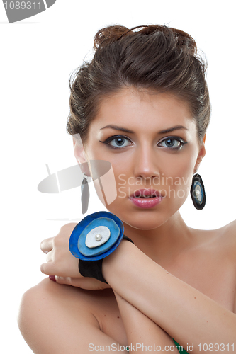 Image of woman wearing leather jewlery