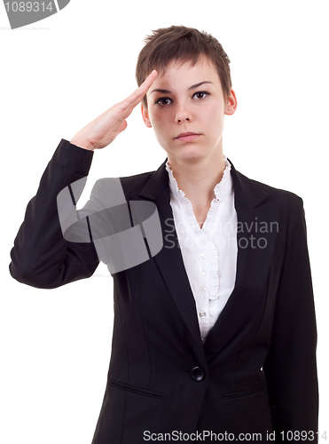 Image of business woman saluting 