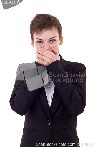 Image of woman covering her mouth with hands 