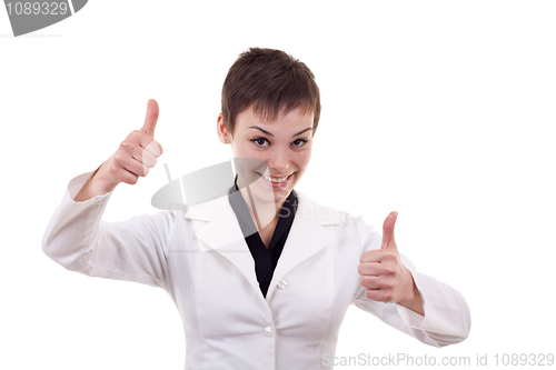 Image of woman showing thumbs up sign