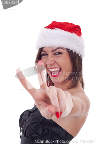 Image of santa woman making victory