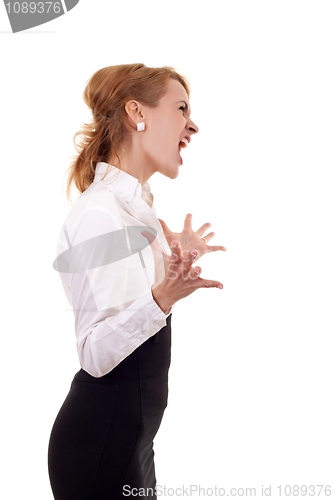 Image of  woman screaming to a side