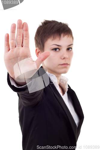 Image of  business woman making stop sign 