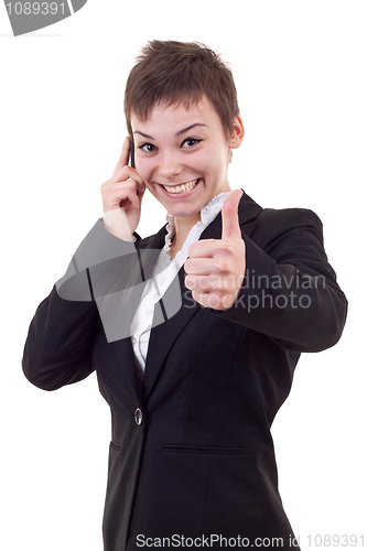 Image of woman with phone and thumbs up