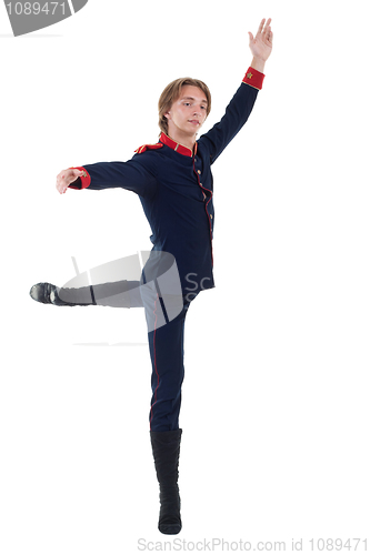 Image of stylish dancer is posing over white