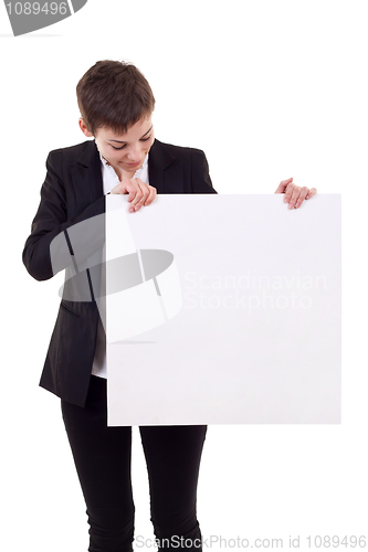Image of woman holding a blank billboard