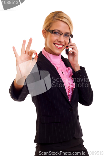 Image of Happy business woman with phone