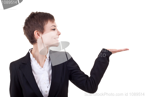 Image of  woman presenting something on her hand